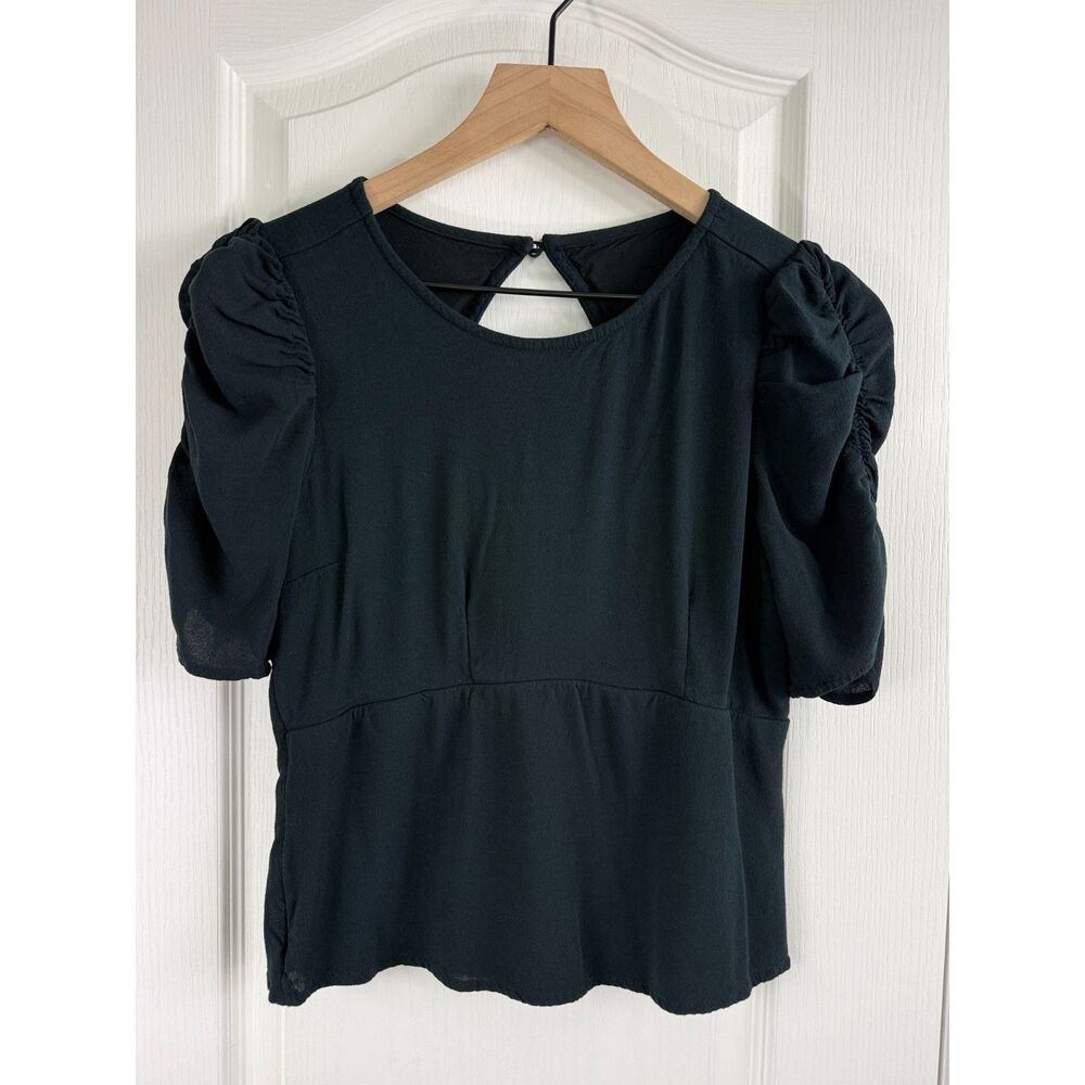 Abercrombie & Fitch Women’s M Black Puff Sleeve Open Back Blouse Smocked